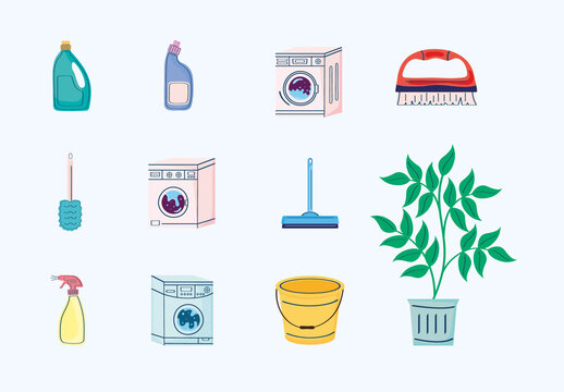 Modern Home Washing Machine Illustration Set
