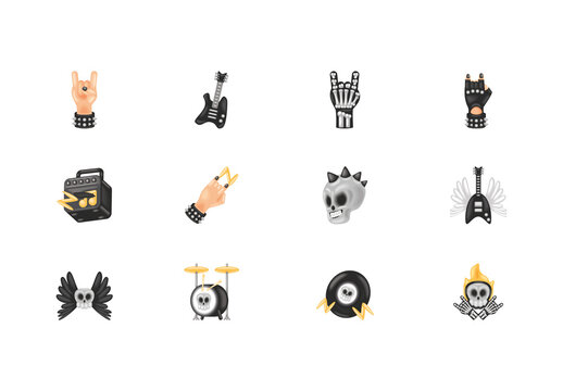 Rock Metal Skull Illustration Design Set