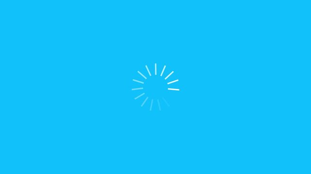 Minimalist white loading spinner icon on bright blue background ,with video animation.