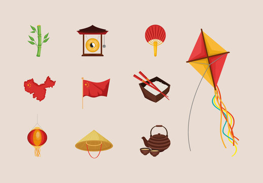 Traditional Culture Chinese Icons Illustration Set