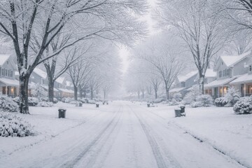 Fototapeta premium Snowy suburban street winter