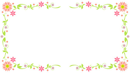 ピンク色の可愛い花と植物フレーム型背景