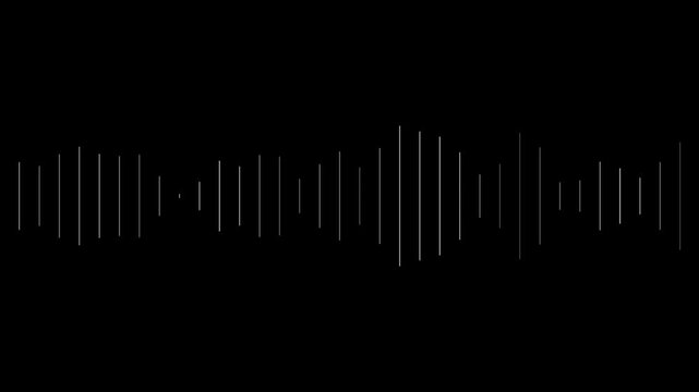 Digital audio sound wave frequency visualization on black background with video animation.