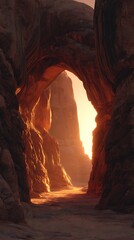 Warm Sunset Through Narrow Canyon Arch