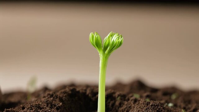 Early Life Cycle Focus. Plant Growth Stages (Time & Process Concept). Biology Learning. early plant life stages from seed to first true leaves, set in a simple studio background

