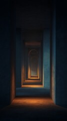 Fototapeta premium Mysterious Dim Corridor with Warm Light at End
