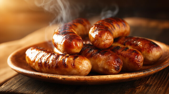 ボリューム満点に盛られたグリルソーセージの洋食メニュー素材