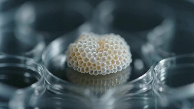Detailed close-up of organoid drug screening experiments utilizing advanced 3D cell culture models within a sterile laboratory setting for medical research and therapeutic development.