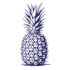 Obraz premium Dark blue of a whole pineapple with leaves on a white background fruit
