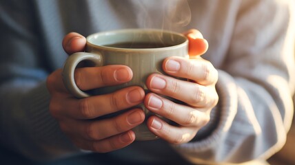 Woman enjoying hot coffee on a cold day
