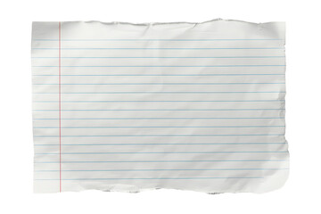 Obraz premium Lined notebook paper piece with ragged torn edges and wrinkles, a textured blank white sheet for notes or memos on transparent background