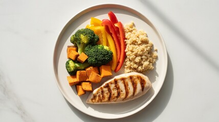 Grilled chicken breast with roasted vegetables and quinoa