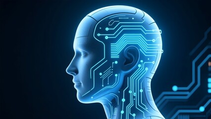 Digital Human Profile with Illuminated Artificial Intelligence (AI) Circuit Integration