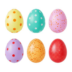 Assorted colorful easter eggs with polka dots on a white background