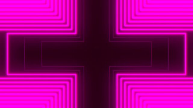 Abstract neon pink geometric tunnel background with glowing lines and symmetry