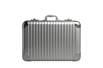 Fototapeta premium Silver aluminum hardshell suitcase on transparent background, a premium travel luggage representing journey and business class