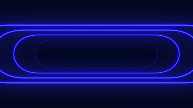Abstract blue neon rounded rectangle frames glowing on dark background video