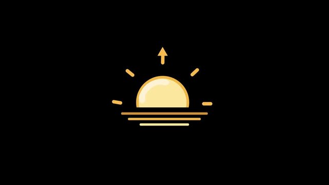 Minimal Sunrise Icon Animation With Up Arrow On Black Background. Clean flat design Symbol. morning, and new beginnings concept. 