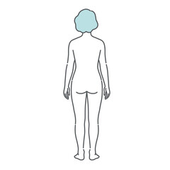 シニア女性（高齢者）の人体図・全身モデルのイラスト（背面・後ろ姿）