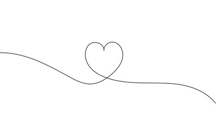 一筆書きのハートの線画。一本の黒い糸がハートを紡ぐデザイン。愛情のシンボル背景。編集可能なベクター素材