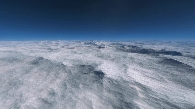 氷に覆われた遠方惑星を俯瞰する静寂と孤独を映す冷たい宇宙風景