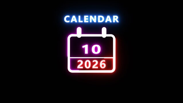 Neon calendar illustration. 2026 calendar countdown date number.