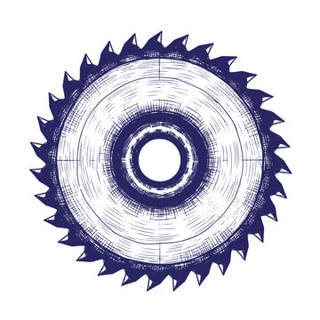 circular saw blade with sharp teeth and concentric rings on plain background transparent background
