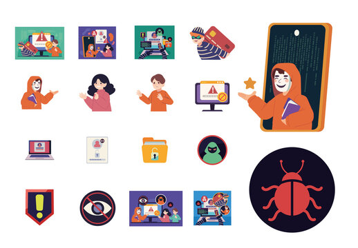 Cybersecurity Awareness Illustration Design Set