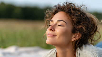 Naklejka premium Peaceful picnic relaxation in nature for rejuvenation and wellbeing