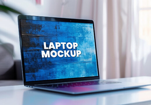 Indoor Laptop On A Desk Display Mockup