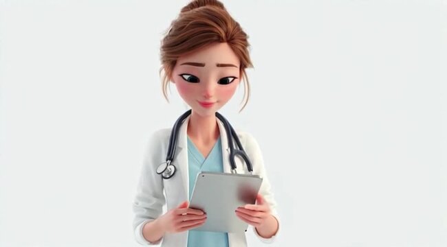 Medica profissional falando enquanto segura cartilha informativa isolada em fundo branco