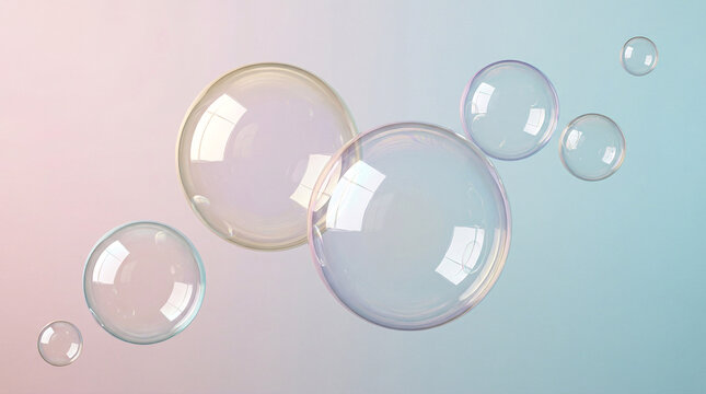 Bulles translucides flottant dans un espace minimaliste
