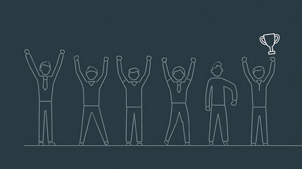 Obraz premium A group of people are standing in a line, with one person holding a trophy