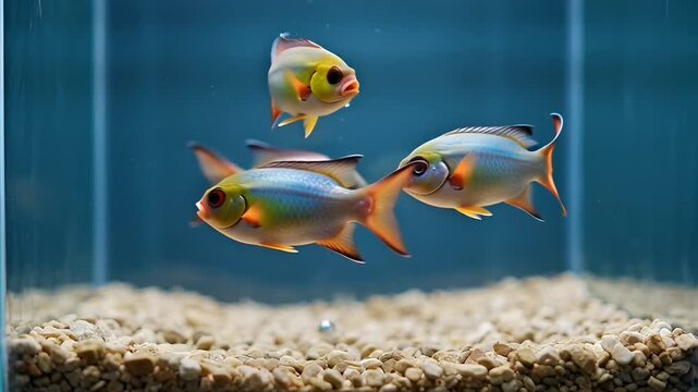 Colorful Fish Swimming in Aquarium Tank with Gravel
