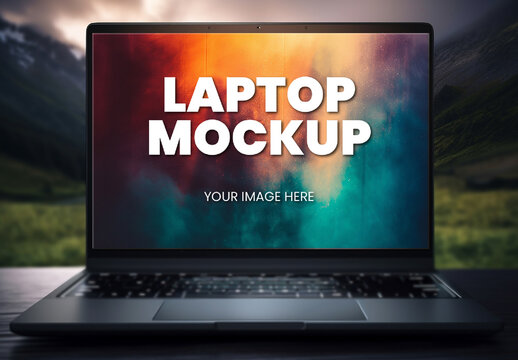 Laptop On A Desk Display Mockup