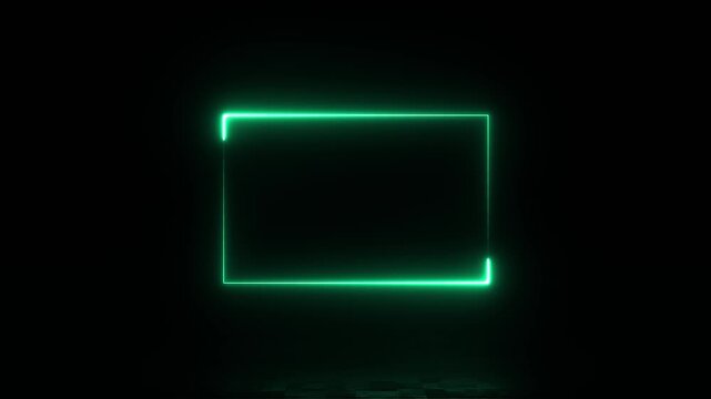 rectangle frame icon animation glowing neon fluorescent green color bordar frame display box round shape retro screen photo frame lines rotation seamless footage line movement on black screen