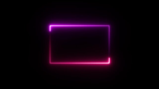 rectangle frame icon animation glowing neon purple pink color bordar frame display box round shape retro screen photo frame lines rotation seamless footage line movement on black screen