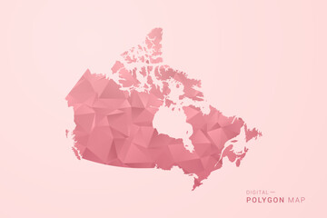 Naklejka premium Canada Map - Polygon Style Vector Illustration in Soft Pink Valentine Theme, Low Poly Geometric Design, Isolated on Pastel Background.