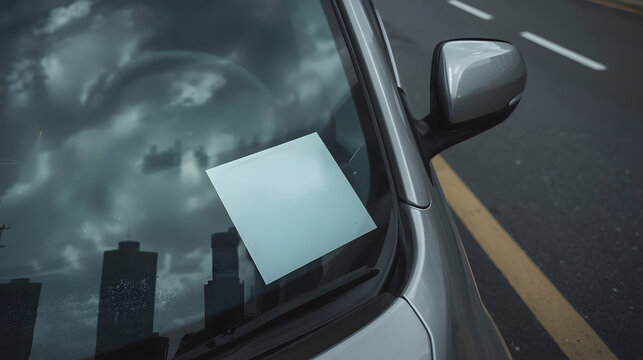 Blank paper on a car windshield. Parking ticket.
