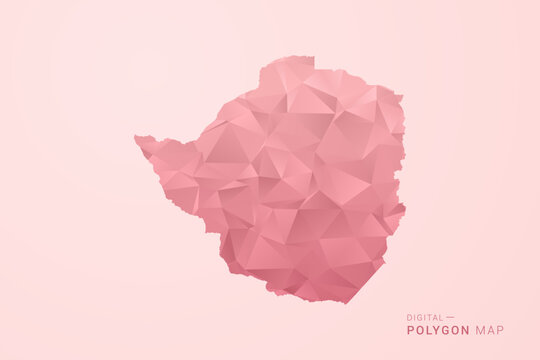 Zimbabwe Map - Polygon Style Vector Illustration in Soft Pink Valentine Theme, Low Poly Geometric Design, Isolated on Pastel Background.