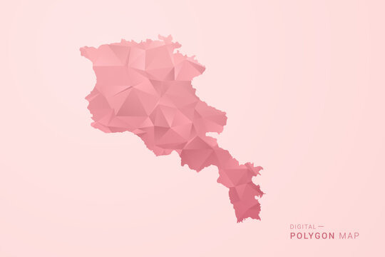 Armenia Map - Polygon Style Vector Illustration in Soft Pink Valentine Theme, Low Poly Geometric Design, Isolated on Pastel Background.