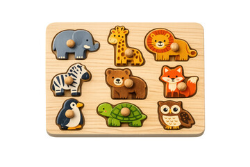 Fototapeta premium Wooden animal puzzle game promoting toddler education