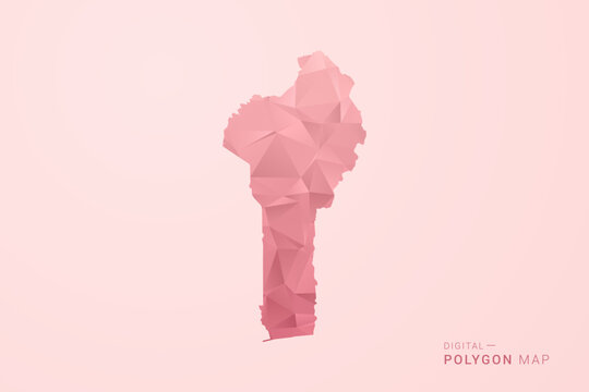 Benin Map - Polygon Style Vector Illustration in Soft Pink Valentine Theme, Low Poly Geometric Design, Isolated on Pastel Background.
