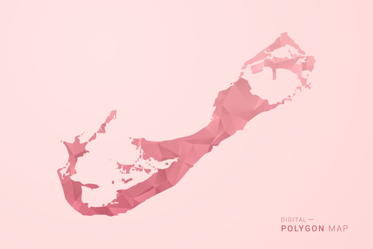 Bermuda Map - Polygon Style Vector Illustration in Soft Pink Valentine Theme, Low Poly Geometric Design, Isolated on Pastel Background.