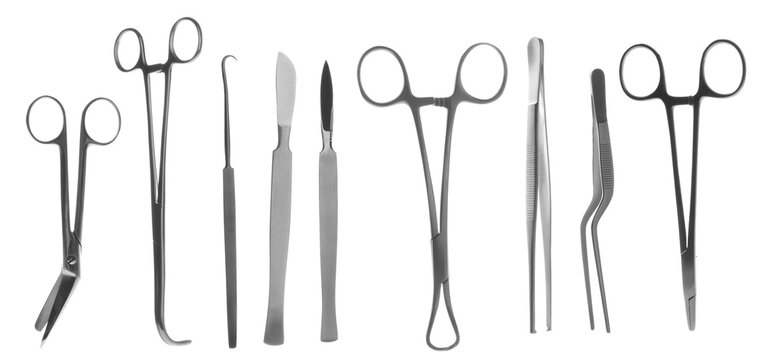 Tools for surgery isolated on white, set