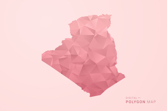 Algeria Map - Polygon Style Vector Illustration in Soft Pink Valentine Theme, Low Poly Geometric Design, Isolated on Pastel Background.