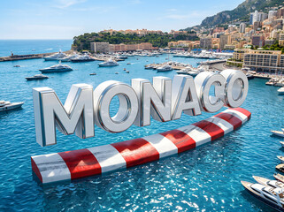 Naklejka premium Luxury White Yacht Fiberglass 3D Typography Monaco with F1 Curbs