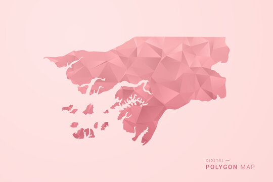 Guinea-Bissau Map - Polygon Style Vector Illustration in Soft Pink Valentine Theme, Low Poly Geometric Design, Isolated on Pastel Background.