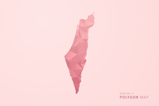 Palestine Map - Polygon Style Vector Illustration in Soft Pink Valentine Theme, Low Poly Geometric Design, Isolated on Pastel Background.