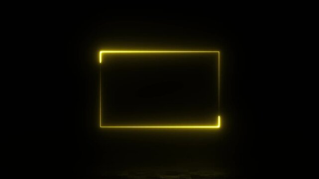 rectangle frame icon animation glowing neon gold yellow color bordar frame display box round shape retro screen photo frame lines rotation seamless footage line movement on black screen